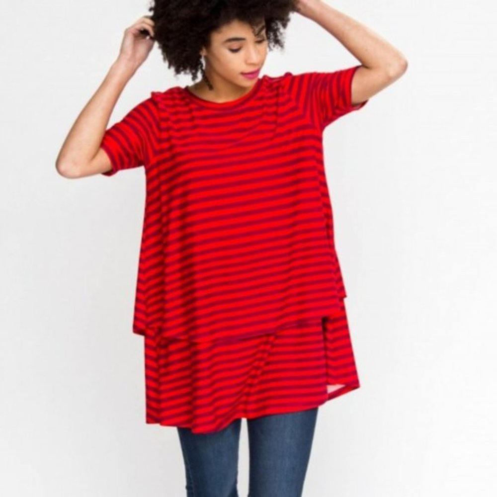 Stripped Half Sleeve Tiered Tunic
